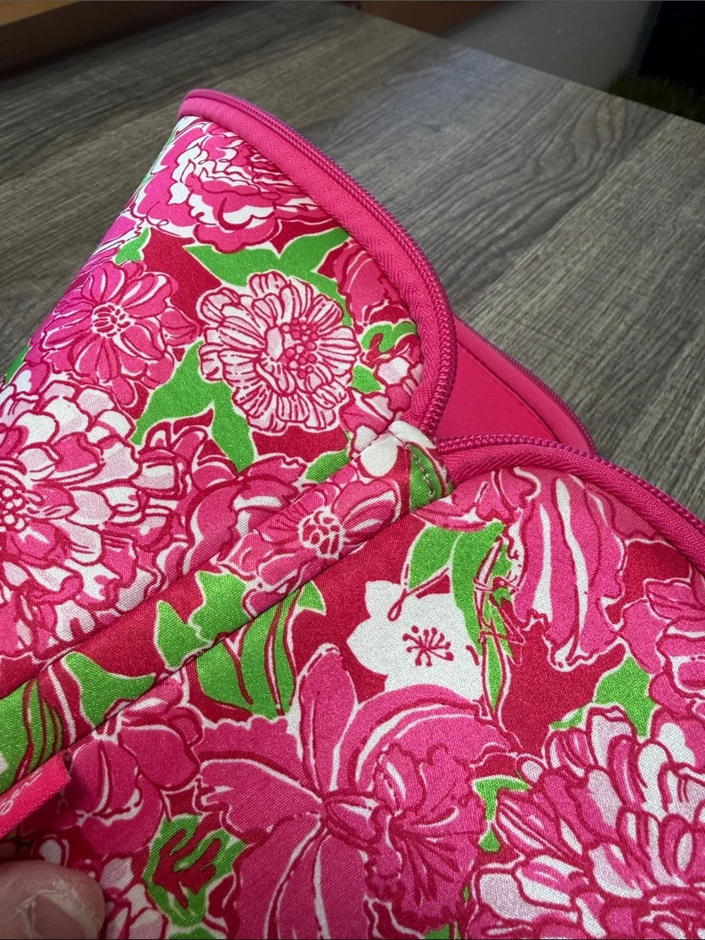 Lily Pulitzer Hot Pink Floral Tablet Sleeve with Faux Pearl Necklace & Ring